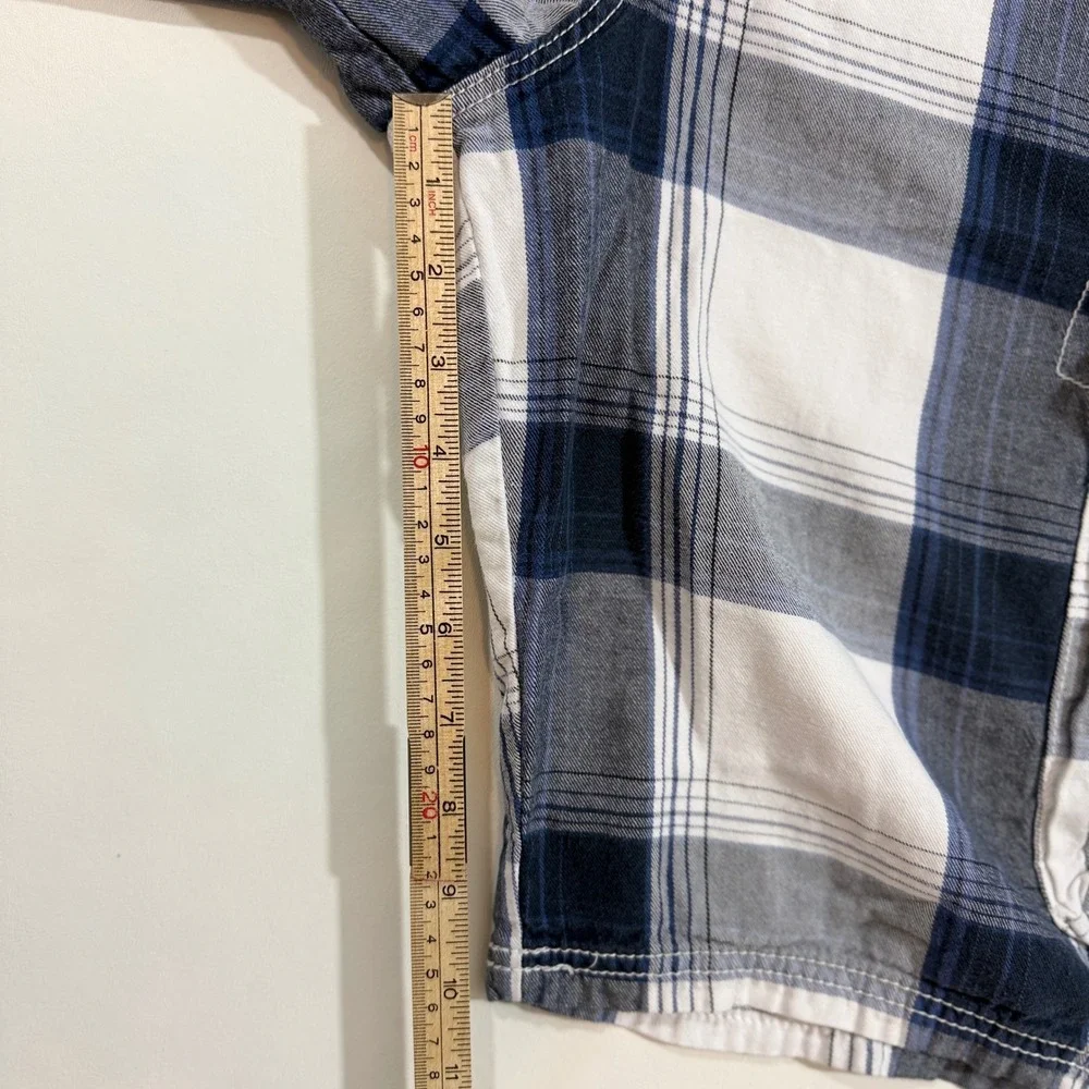 Lee Dungarees Cargo Shorts Mens 33 Blue White Plaid Good Cotton Utility Pocket